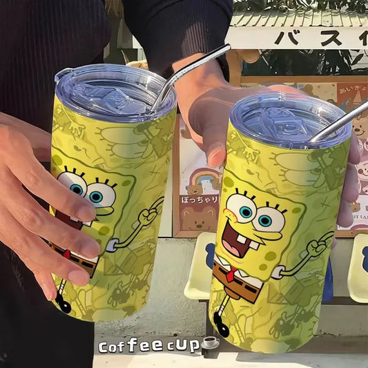 Tazza Termica SpongeBob in Acciaio Inox 480ml – Caffè Sempre Fresco in Viaggio con Base Antiscivolo!
